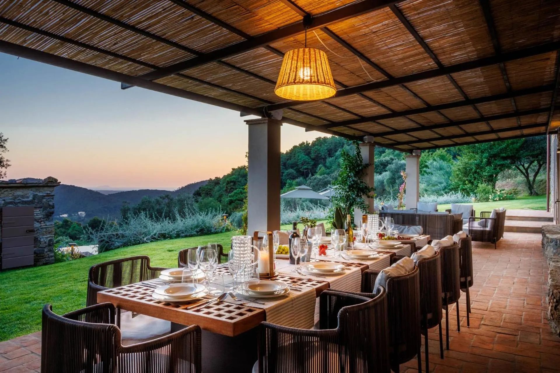 The loggia at Villa Gioma with the table set for fourteen