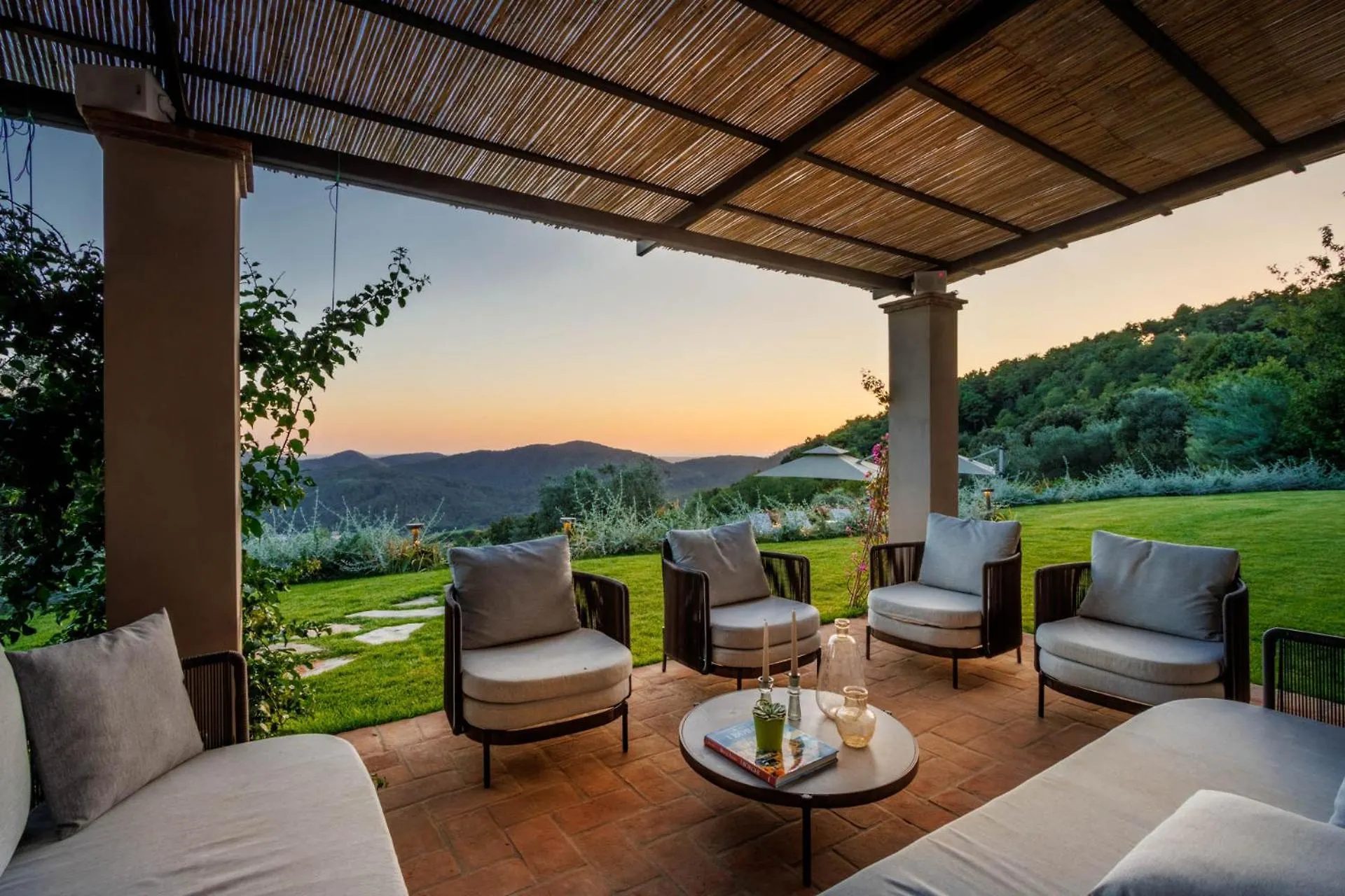 The loggia at Villa Gioma with the table set for fourteen